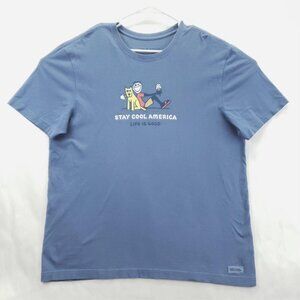 Life Is Good Crusher Tee Shirt Mens L Blue Stay Cool America Crew Neck Pullover